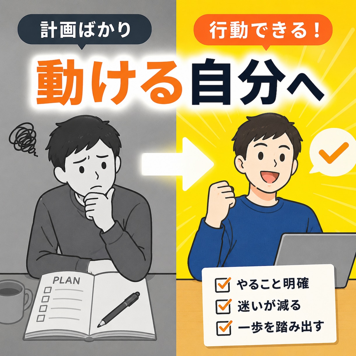 計画ばかりで動けない状態を一緒に整理します 考えるだけの毎日から、まず一歩動き出そう イメージ1