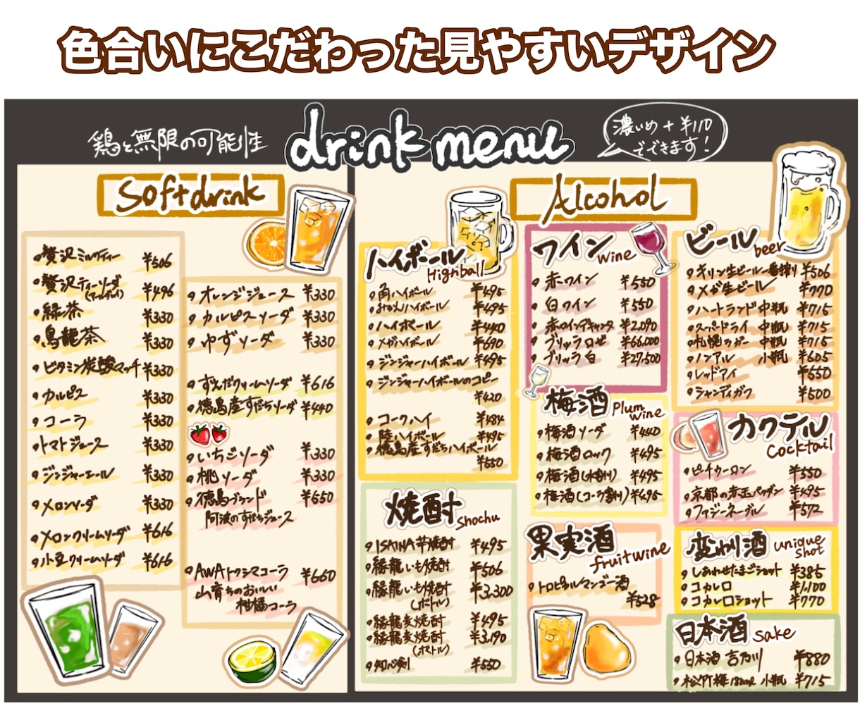 居酒屋の手描きメニュー表を作成します 飲みたくなる、食べたくなる、手描きメニュー表を イメージ5