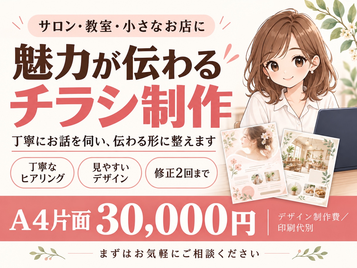 お店やサービスの魅力が伝わるチラシを制作します サロン・教室・小さなお店に。お話を伺い、伝わる形に整えます イメージ1