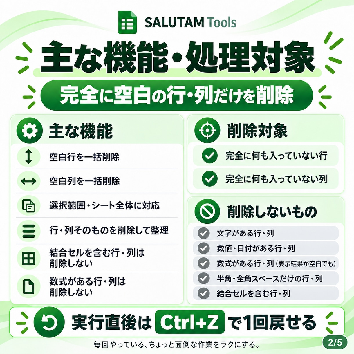 Excelの空白行・空白列を一括削除します 完全に空白の行・列だけをまとめて整理｜Ctrl＋Z対応 イメージ2