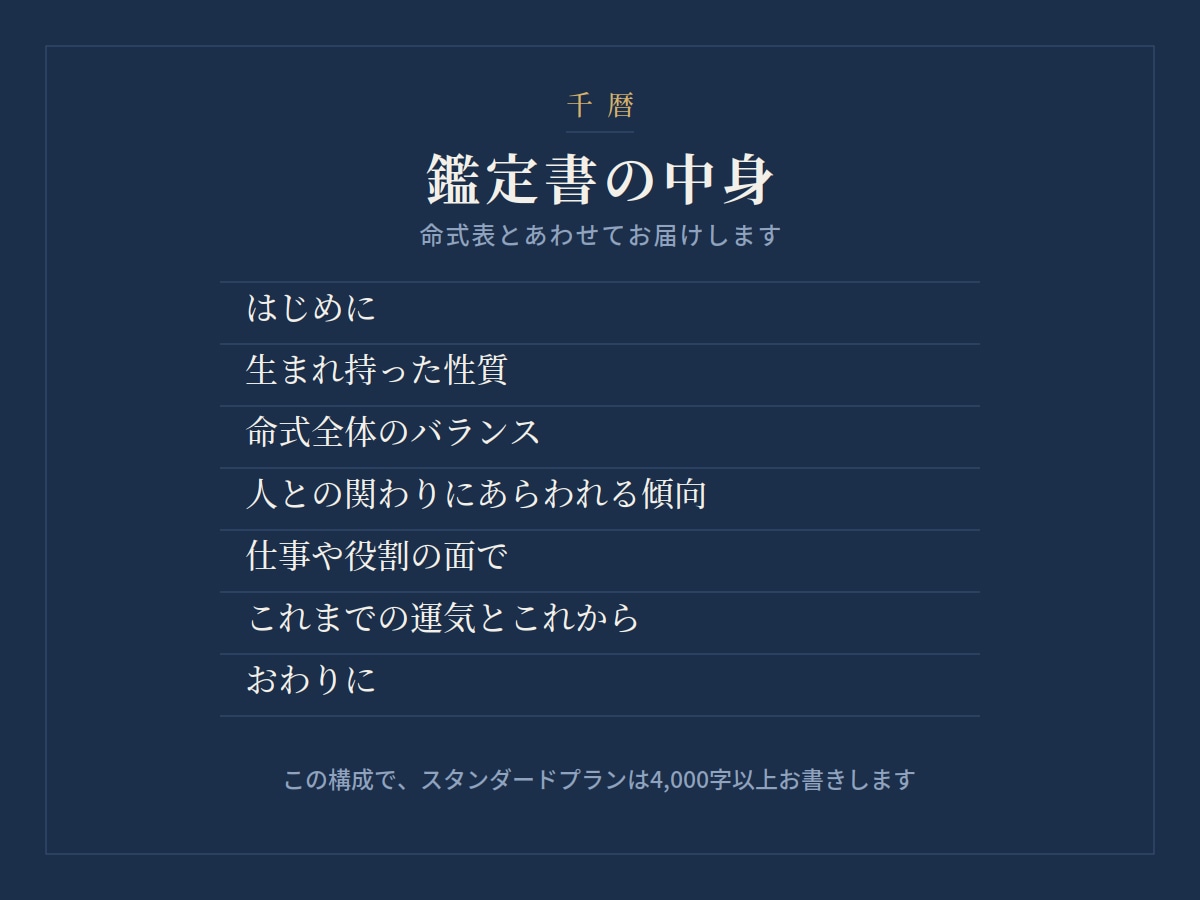 命式表つき。根拠の見える四柱推命の鑑定をします 命式表つき。根拠の見える四柱推命の鑑定です。 イメージ3