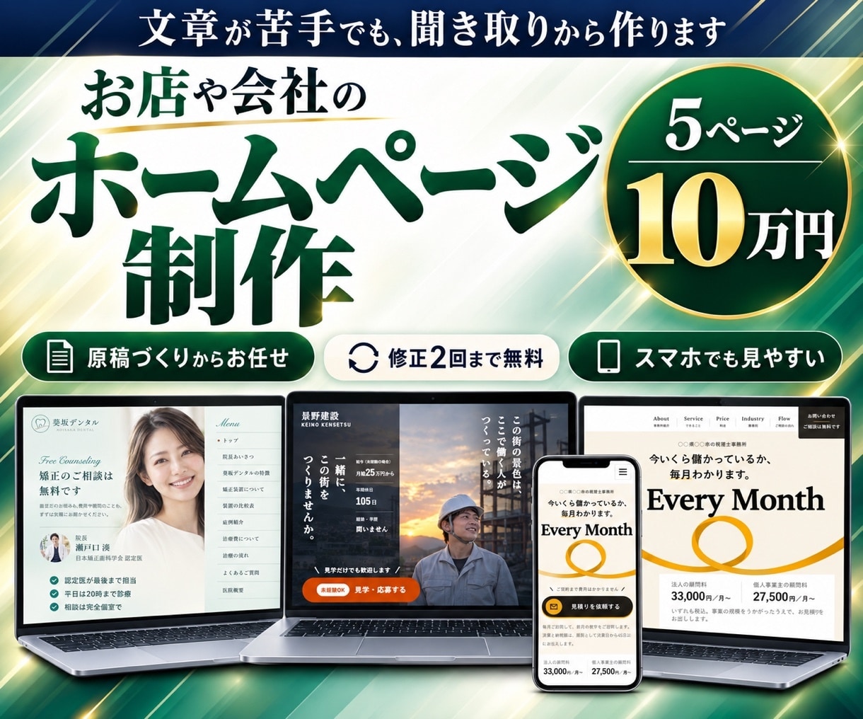 お店や会社のホームページを制作します 5ページ10万円｜文章が苦手でも聞き取りから作成 イメージ1