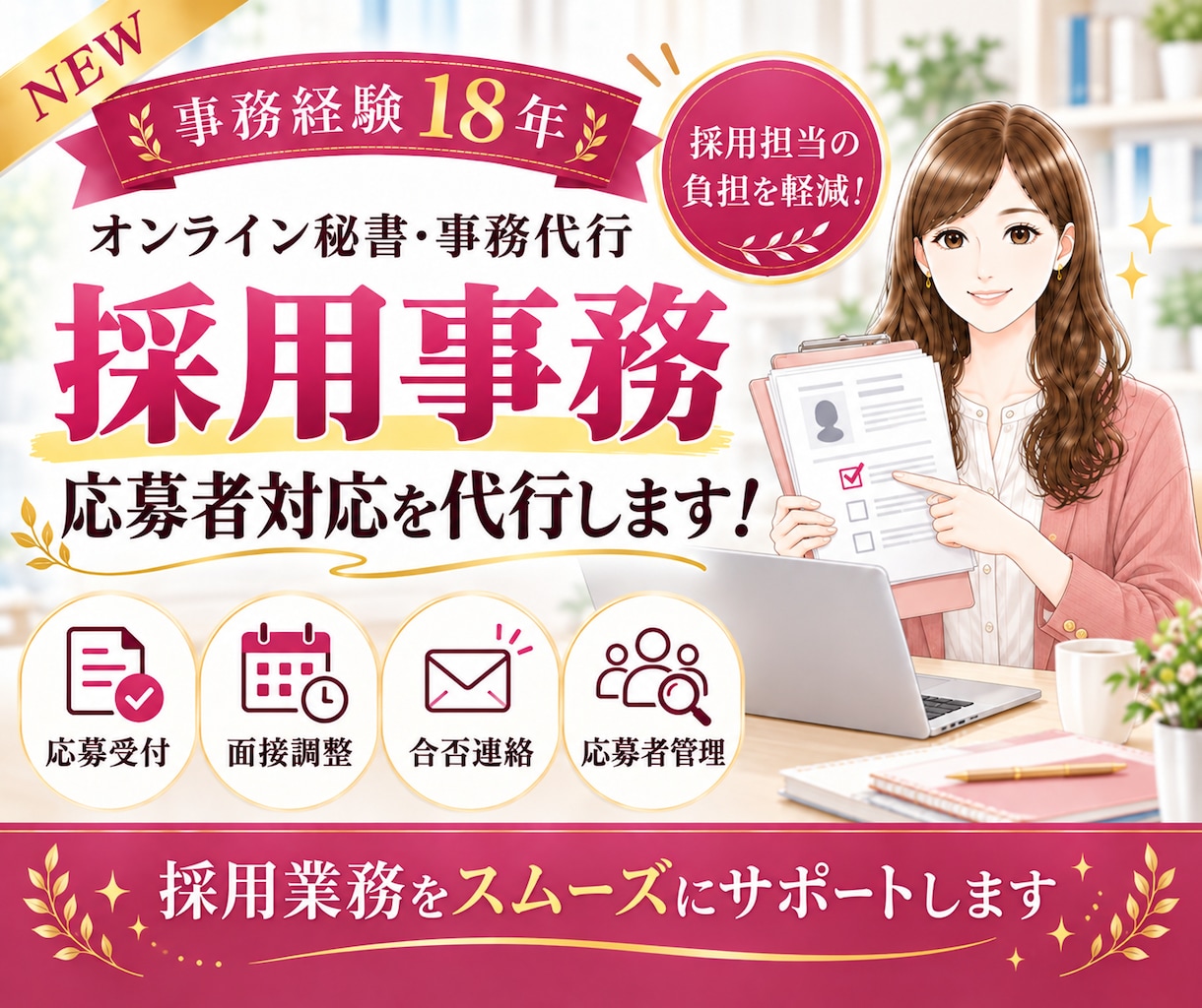 事務歴18年！採用事務・応募者対応を代行します ✨NEW✨面接調整・合否連絡まで｜採用担当の負担を軽減 イメージ1