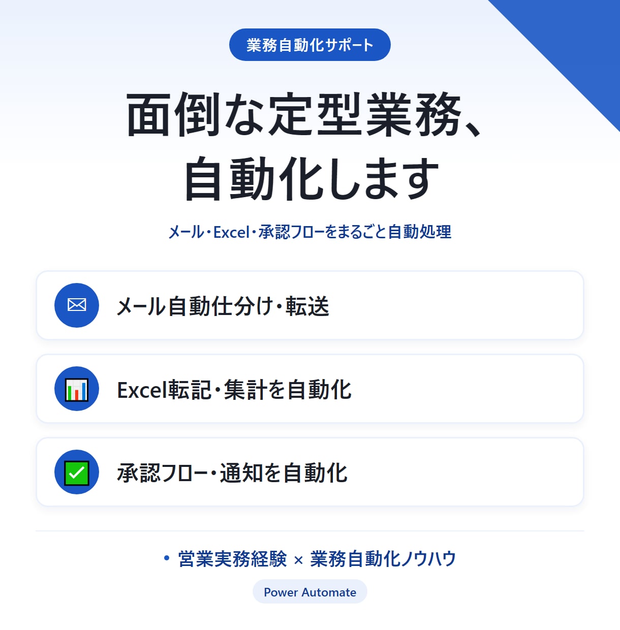 Automateによる自動化構築を代行します 定型業務を自動化! Automate導入から構築・運用まで イメージ1