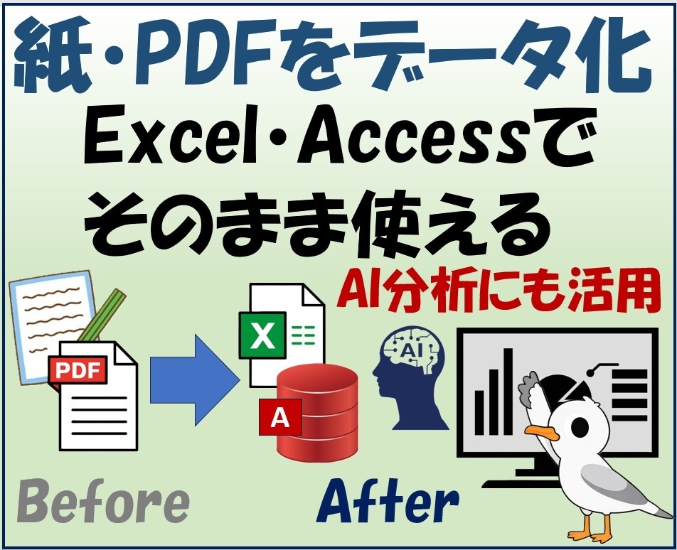 紙資料・PDFを使えるデータに整えます Excel・Access・AIで活用できる形式へ変換 イメージ1