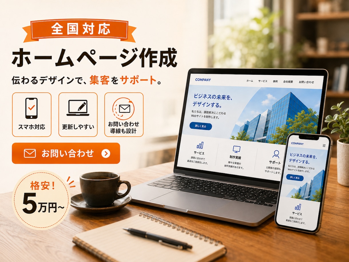 格安5万円！御社のホームページを低価格で作ります ～名刺代わりに「とりあえずHPが欲しい」方向けのプラン～ イメージ1