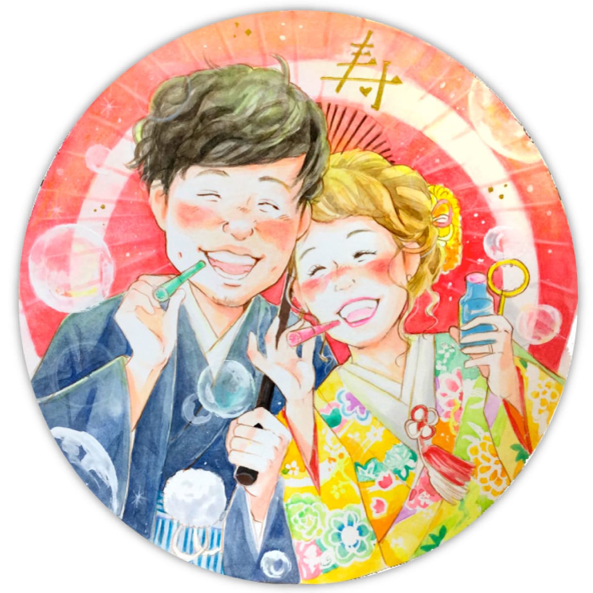 円形の似顔絵/全て額付き！やさしいタッチで描ます 心を込めて円形の似顔絵をお描きします。 イメージ1