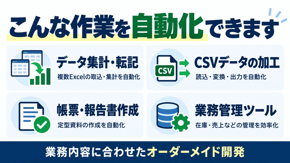 Excel VBAで業務を自動化します 【実務6年以上SE】業務整理から開発・納品まで完全対応 イメージ2