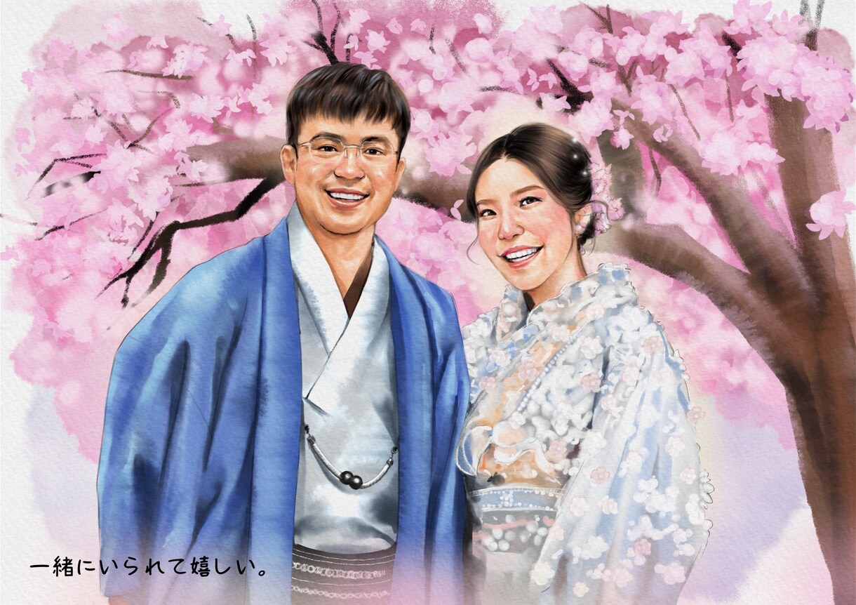 写真をもとに鮮やかなデジタル水彩似顔絵を描きます 【お2人様から】素敵な写真をより鮮やかな作品に仕上げます✨ イメージ1