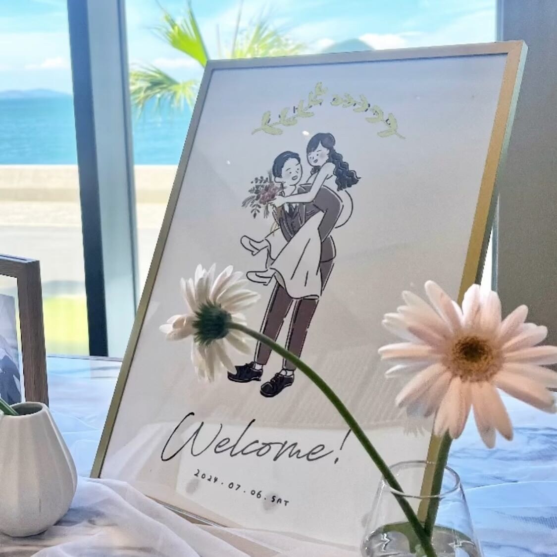温かみのあるウェルカムボード用イラスト描きます ゆるいシンプル線画イラストであなたの結婚式をお手伝いします。 イメージ1