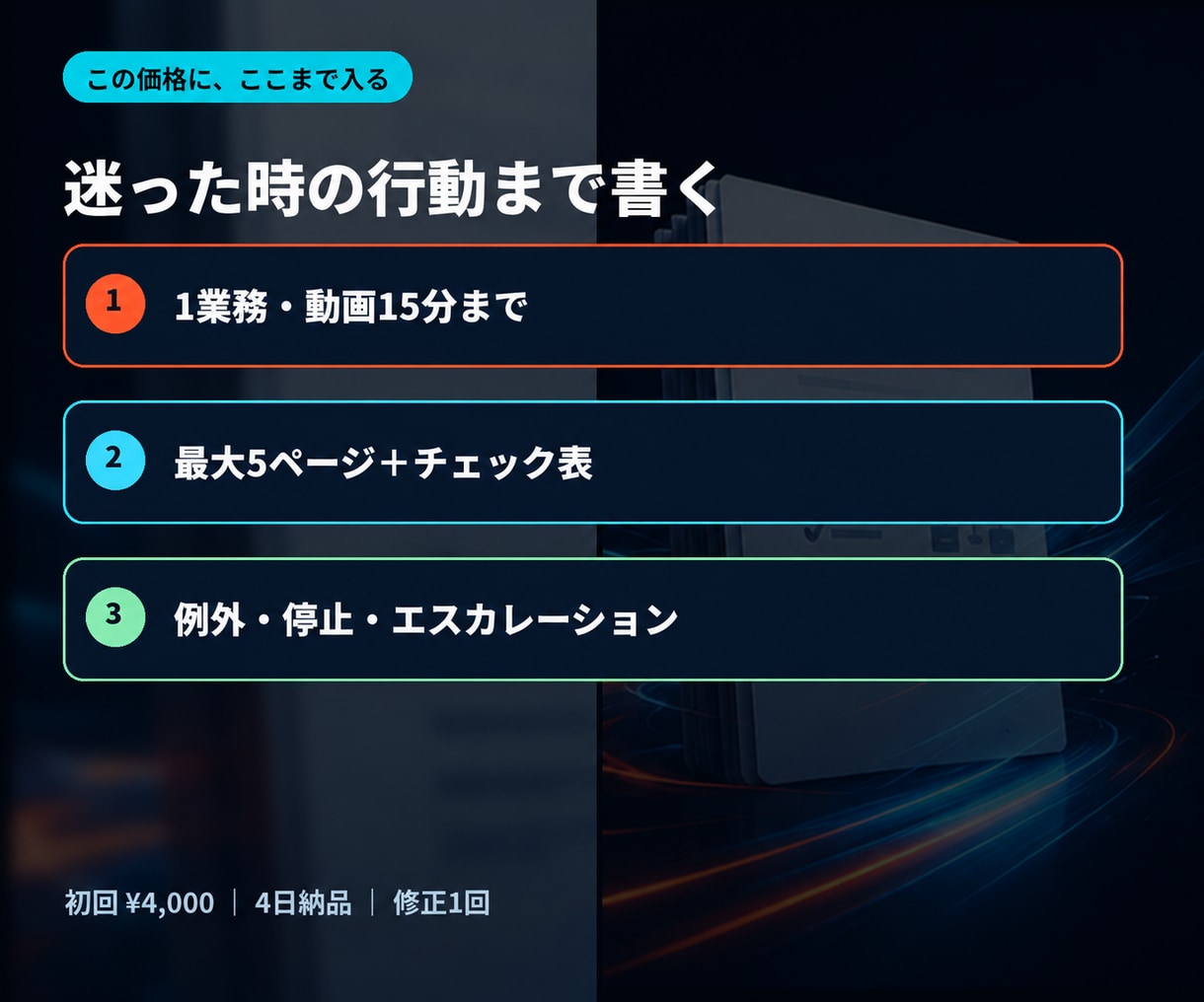 動画やメモから業務マニュアルを作ります 手順だけでなく例外/停止条件まで残す引継ぎ設計 イメージ3