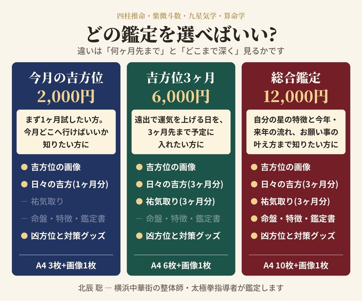 紫微斗数・四柱推命で年間運勢と吉方位を鑑定します 命盤・特徴・鑑定書・祐気取りまでA4で6枚お届けします イメージ2