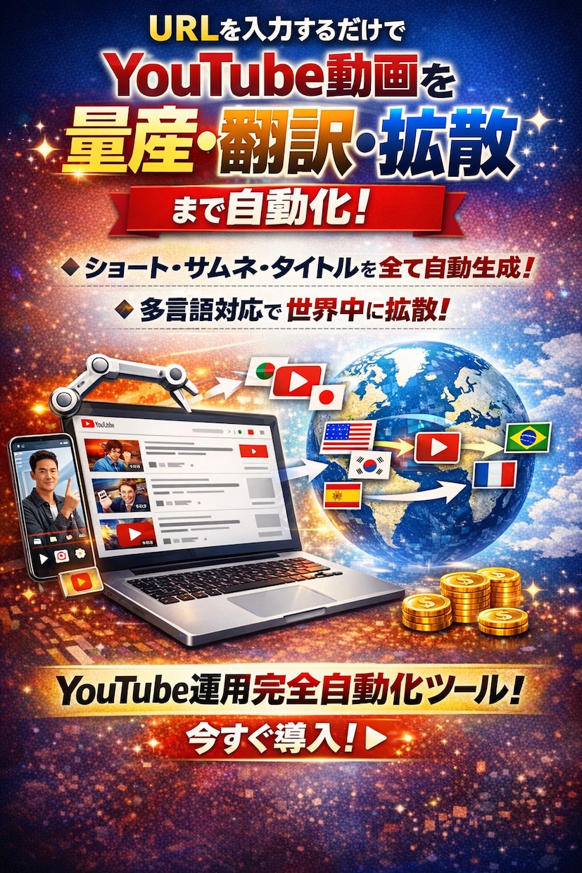 YouTube自動翻訳生成ツール提供します URL入力だけで動画生成できる仕組み イメージ1