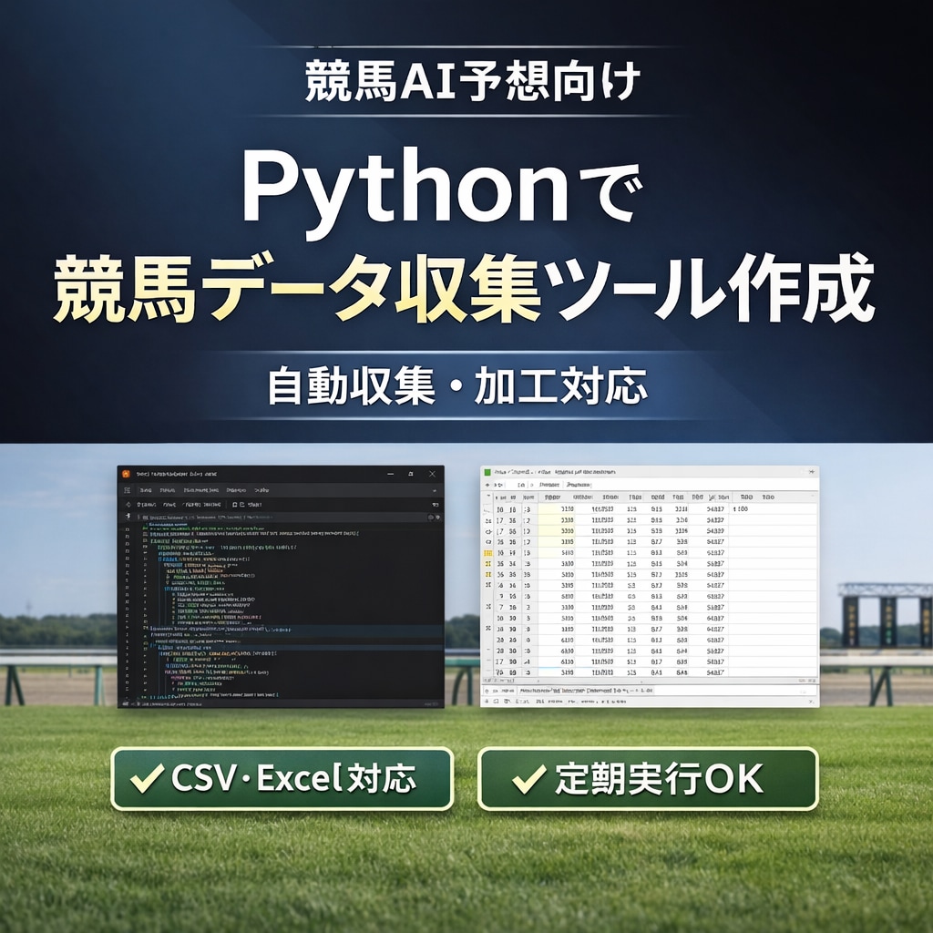 競馬AI開発者がPythonでデータ収集しますます 自動取得・加工・CSV出力まで。競馬データの専門家が対応！ イメージ1