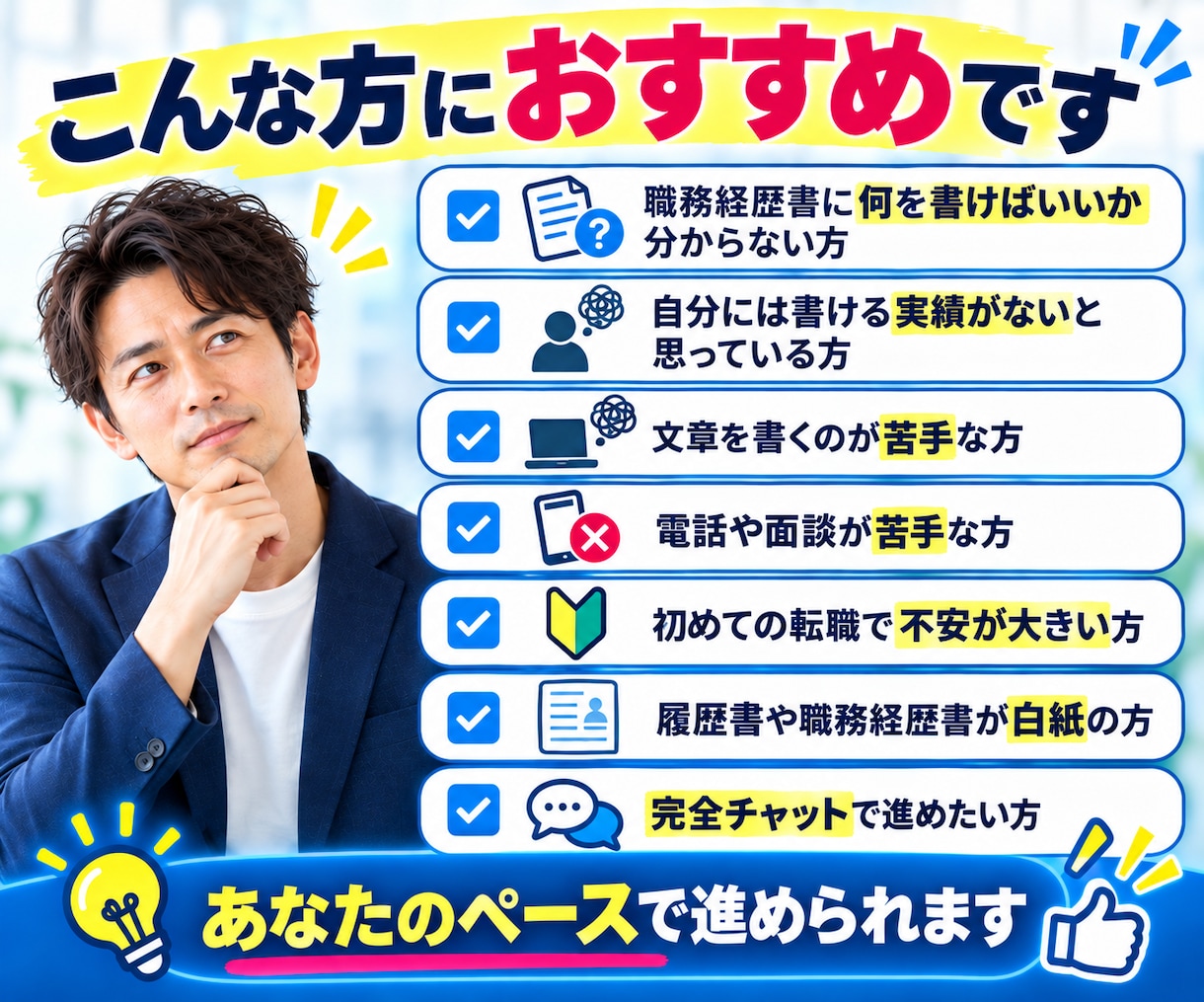 履歴書・職務経歴書を完全チャットで作成します 書ける実績がなくてもOK！自己PR・志望動機まで一括作成 イメージ5