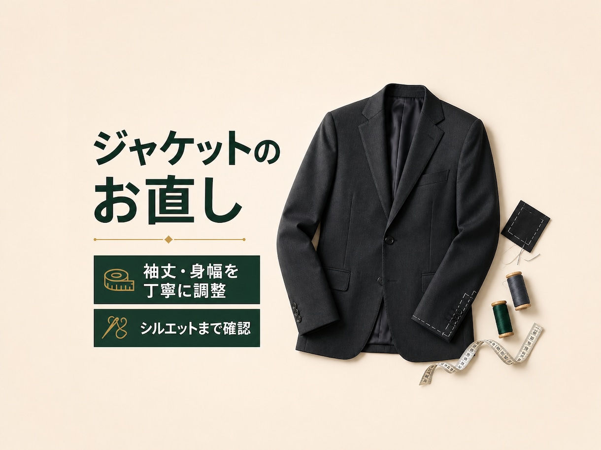 ジャケットの袖丈・身幅を丁寧にお直しします 着用時のシルエットと全体のバランスまで確認 イメージ1