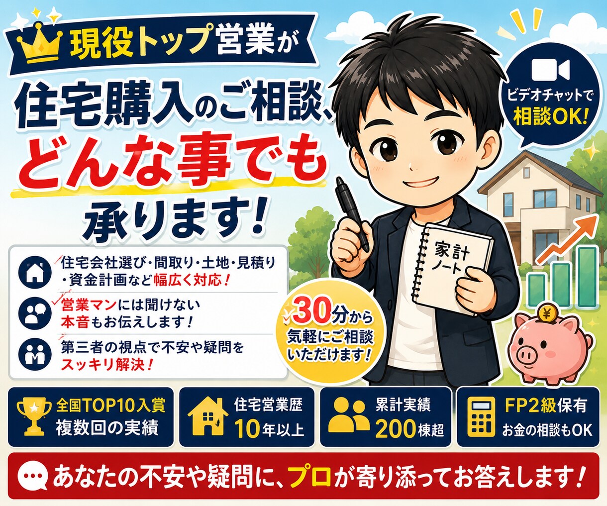 住宅購入のご相談、どんな事でも承ります 現役トップ営業が本音でお答えします展示場では聞けない裏話も イメージ1