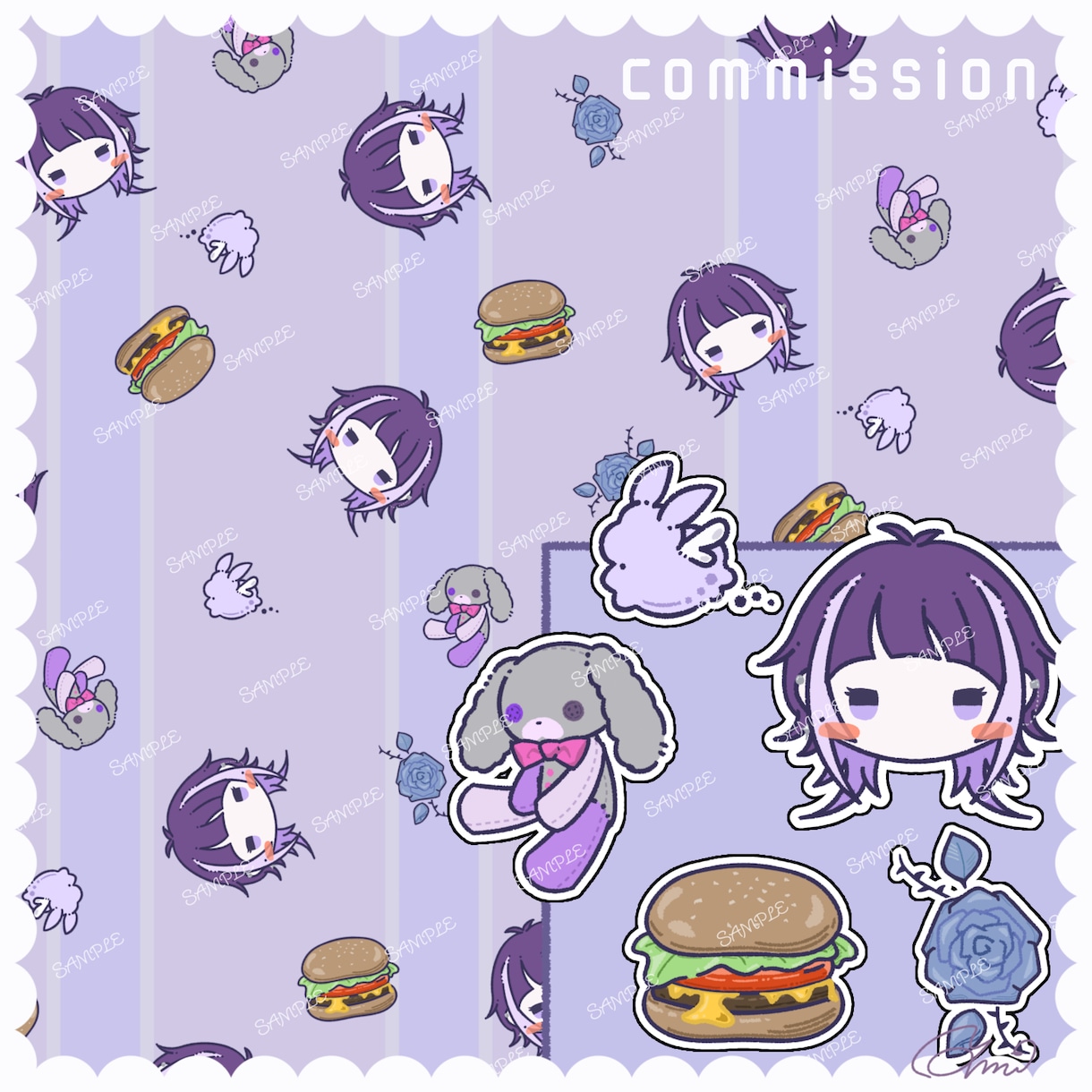キャラ絵とモチーフのパターンイラストをお作りします グッズや作品の背景、バナーなど多岐にご利用いただけます！ イメージ5