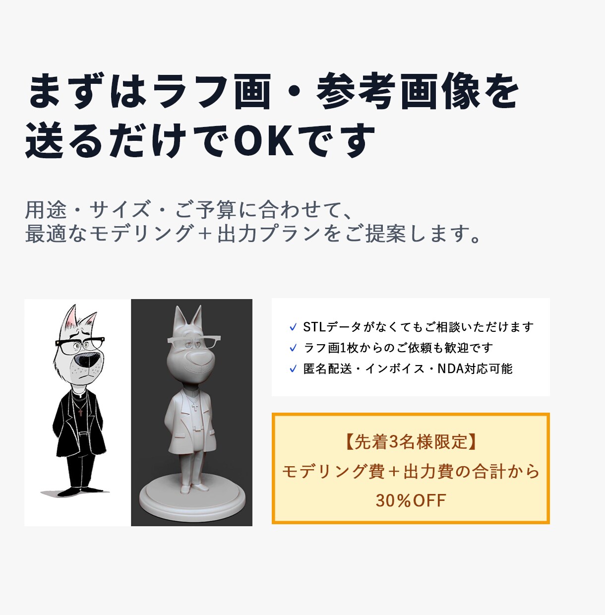ラフ画から3Dモデルとレジン出力を行います 3Dモデル/STL作成・フィギュア原型3Dプリント イメージ5