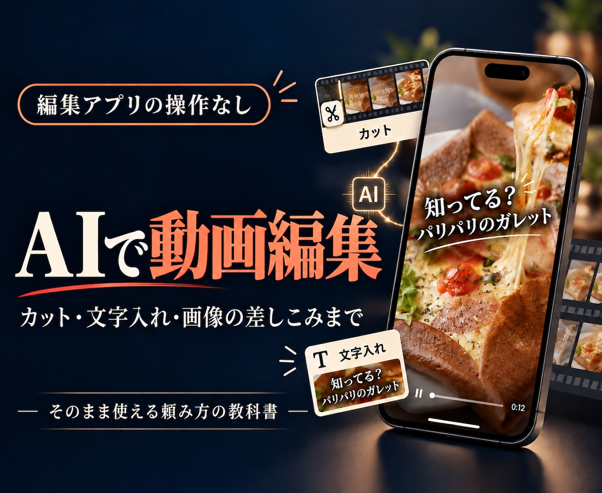 AIで動画編集の方法教えます カット・文字・画像の差しこみ。AIに貼るだけでOK イメージ1