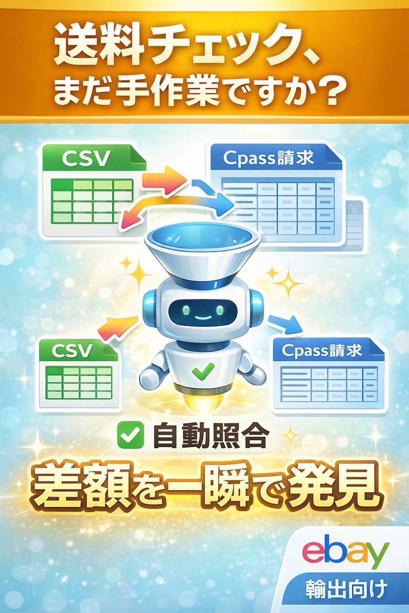 eBay輸出Cpass送料のズレ自動チェックします その送料チェック、まだ目で見てますか？ イメージ1