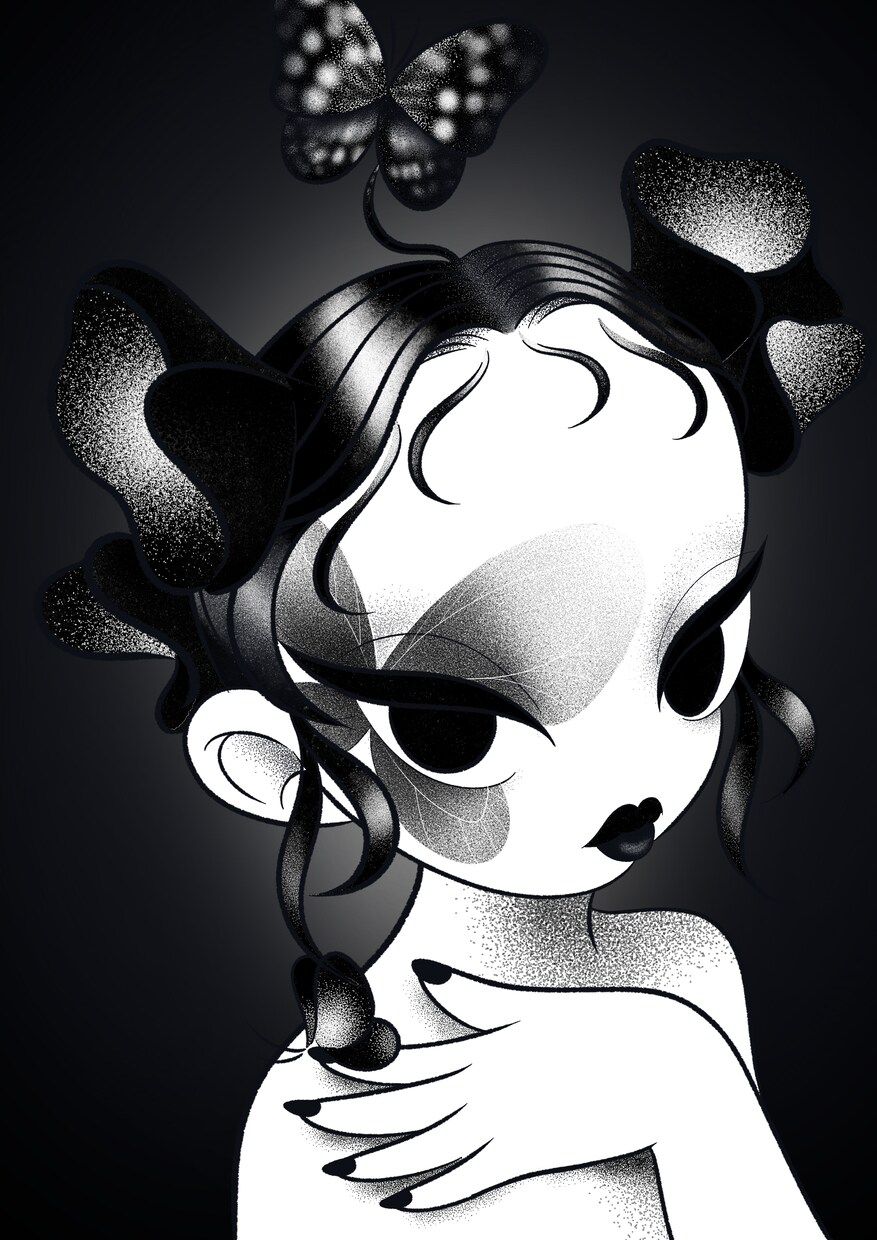 キュートでダークな白黒イラスト描きます 他にはない作風で目を引くイラストを制作します イメージ4
