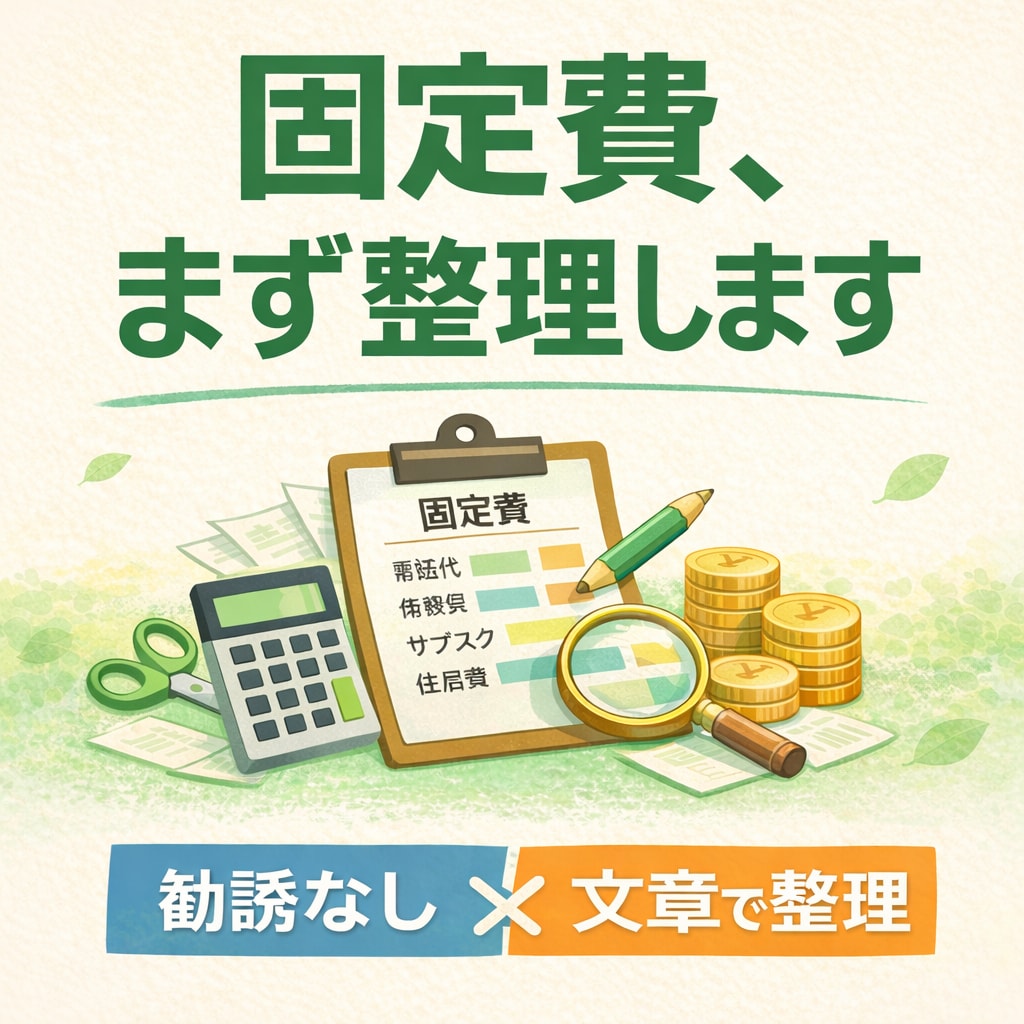 固定費のムダを整理して見直しポイントをまとめます 削る前に「見る」。無理な節約はしません イメージ1