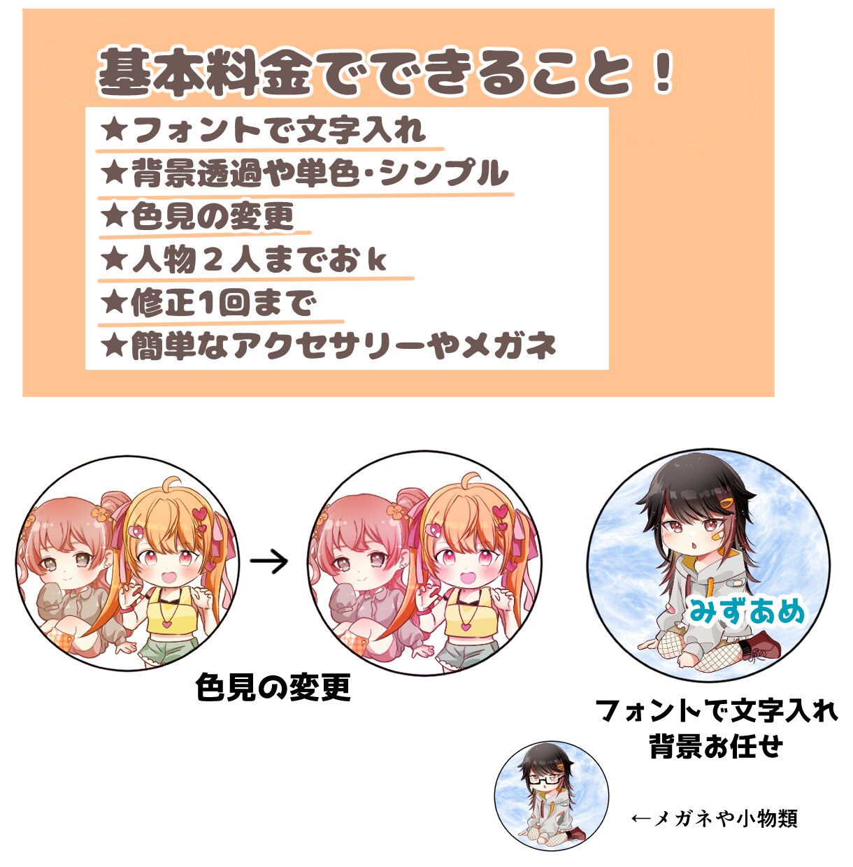かわいいミニキャラアイコン描きます イメージに合わせて丁寧にご相談しながら描かせていただきます！ イメージ2