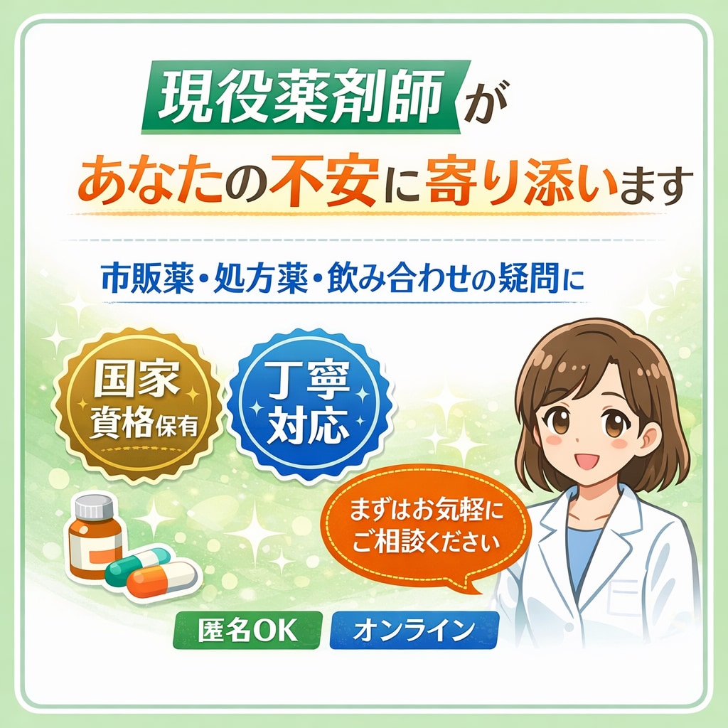 現役薬剤師が対応!薬・健康・不安なこと相談乗ります 「これ、誰に聞けばいい?」 そんな不安を薬のプロが一緒に整理 イメージ1
