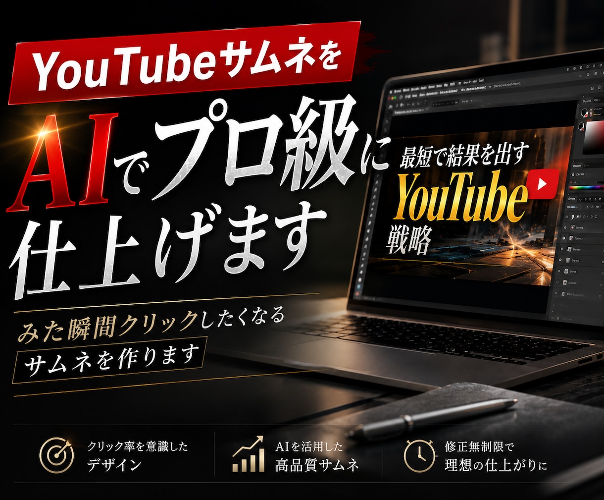 YouTubeサムネをAIでプロ級に仕上げます 見た瞬間クリックしたくなるサムネ作ります イメージ1