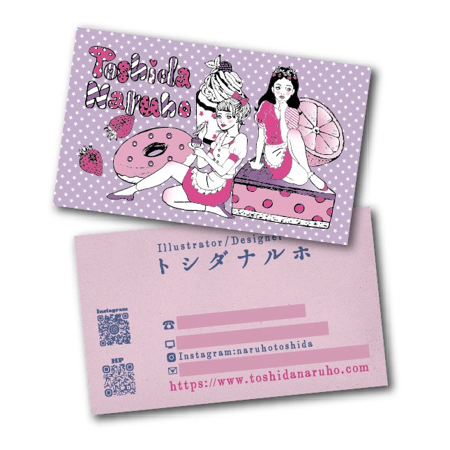 レトロなイラスト入り名刺(両面)デザインします ファッション誌など実績多数のイラストレーターが名刺作ります イメージ1