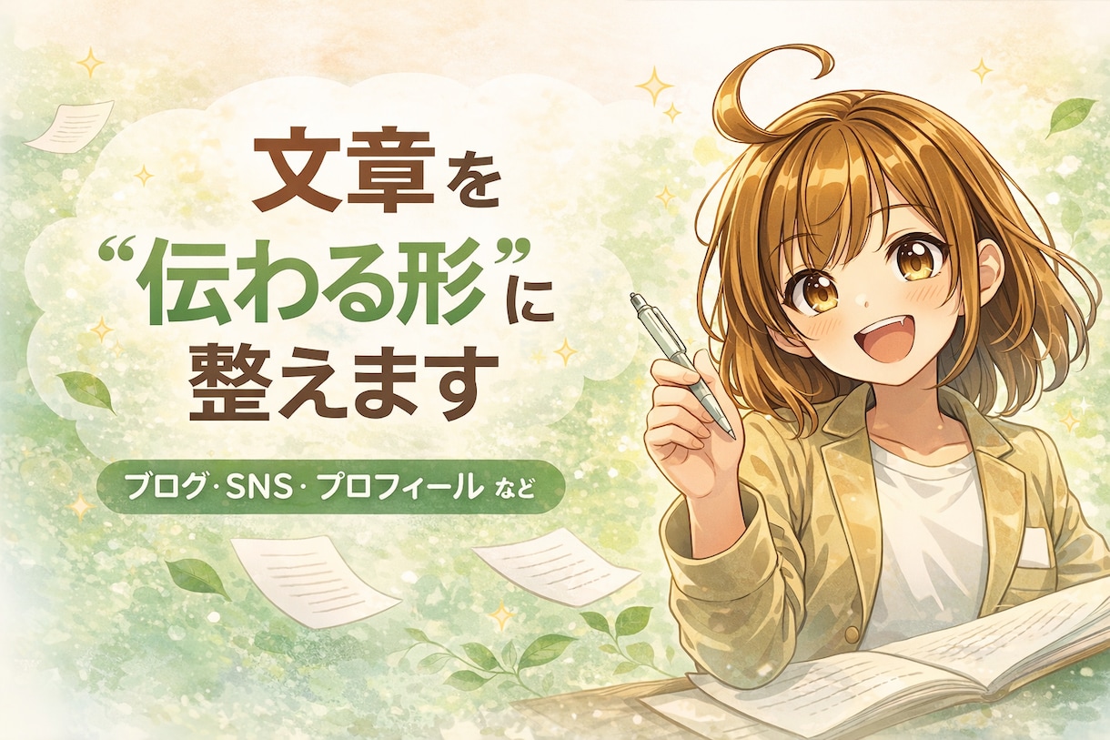 文章を“伝わる形”にやさしく整えます 情報はあるのに伝わらない。 その文章、やさしく整えます。 イメージ1