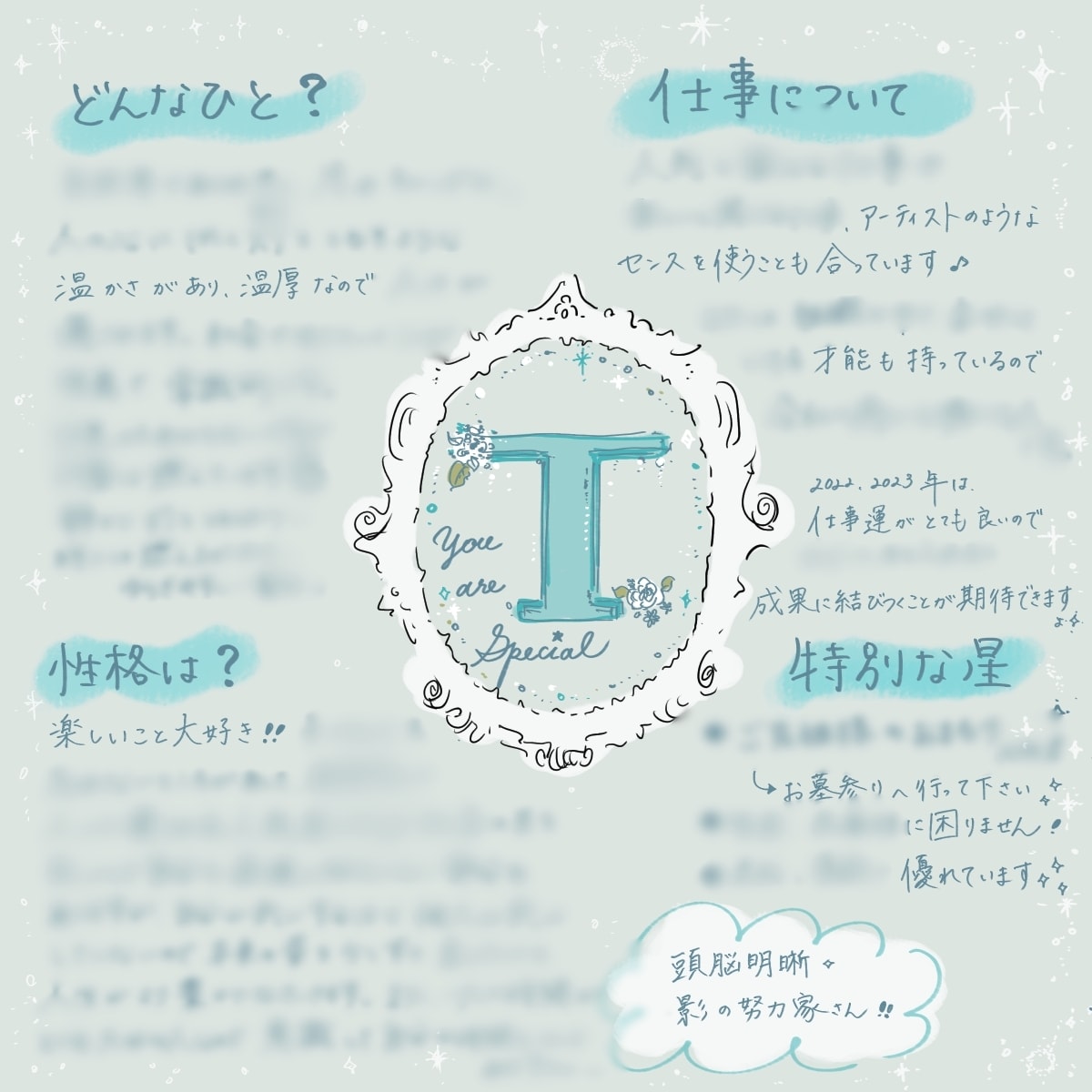 イラスト鑑定書✴︎四柱推命であなたの運気を占います もともとの性格や才能,今年の運気,先10年の運気をみます♪ イメージ1