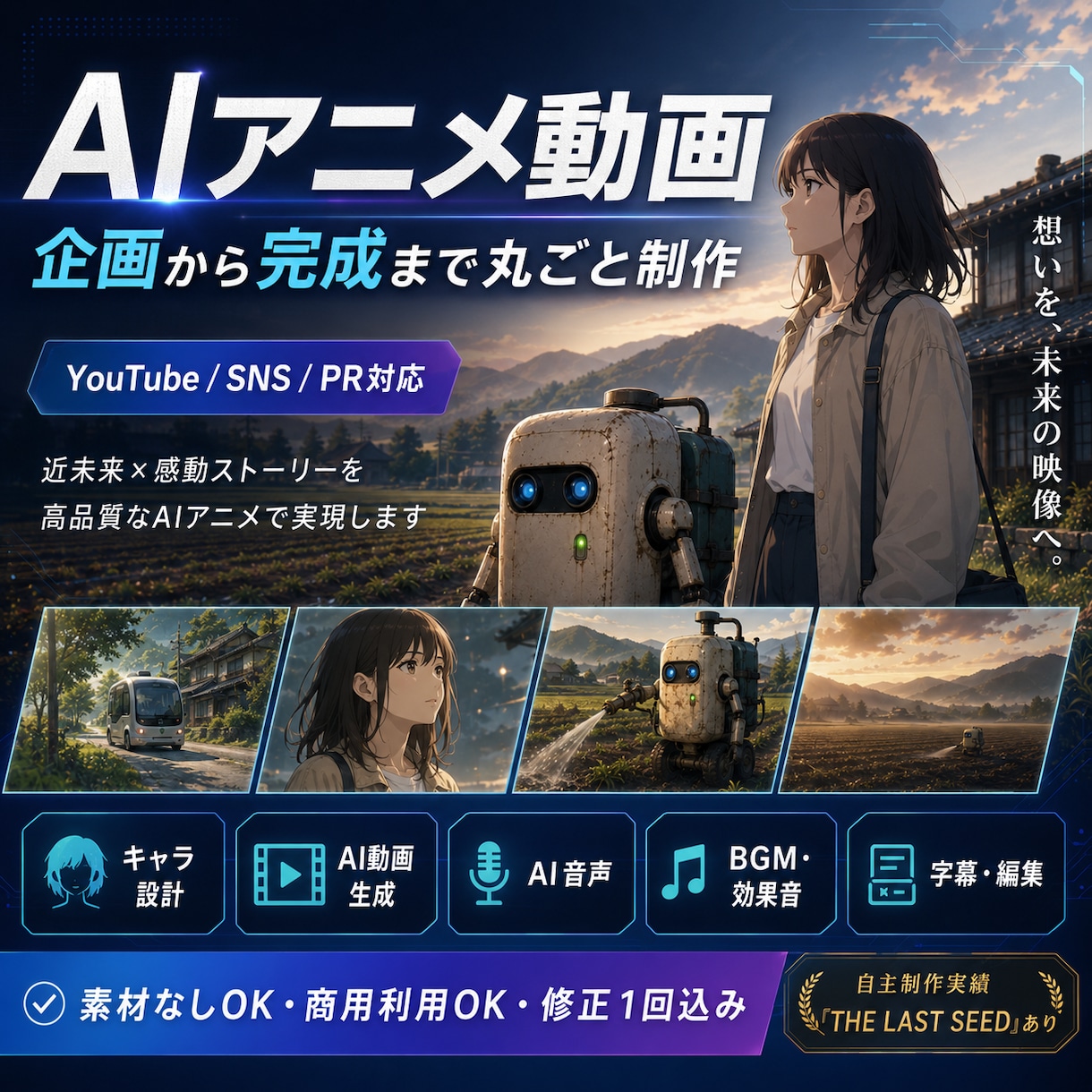 AIアニメ動画を企画から一括制作します 企画・脚本・音声・字幕・編集まで丸ごと対応 イメージ1