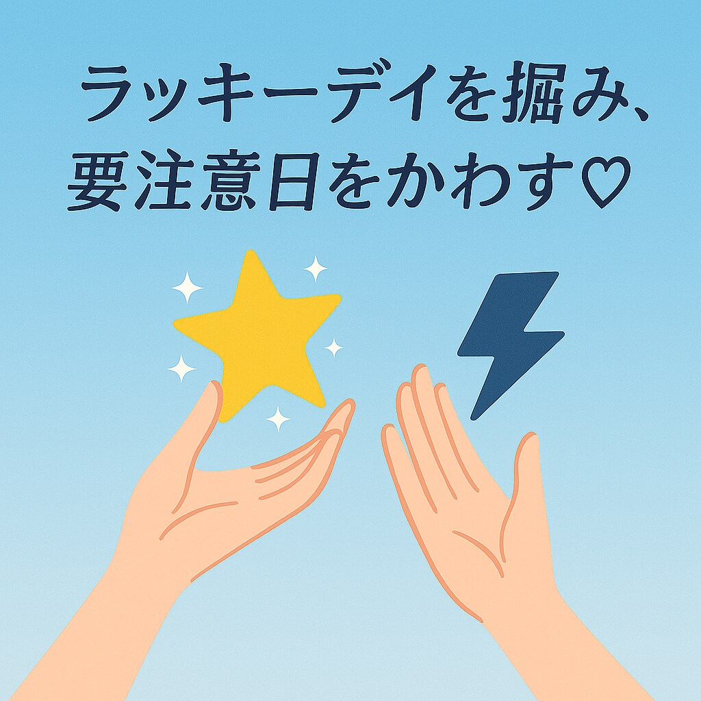 あなたのラッキーデイと要注意日を占います お好きな月を指定！追加で1日だけ知りたい日を指定もOK！ イメージ10