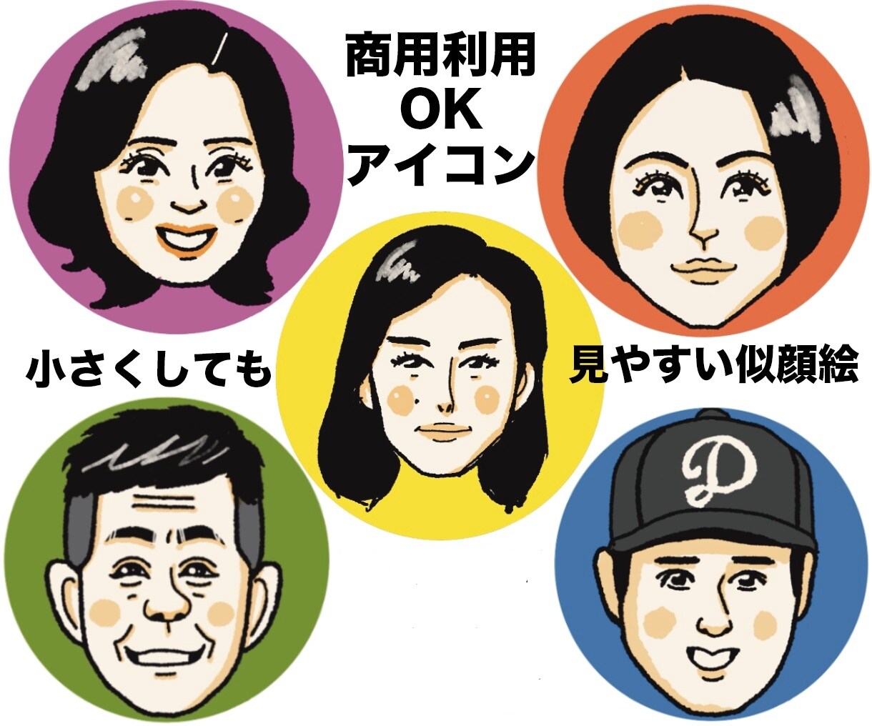 商用利用OK！似てて可愛い似顔絵アイコン描きます 小さくなっても見やすい顔だけアイコン イメージ1