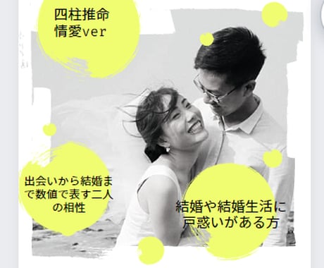 四柱推命 出会いから結婚までの相性鑑定します 数理術を交え出会いから結婚、親同居までの相性を簡潔に表します イメージ1