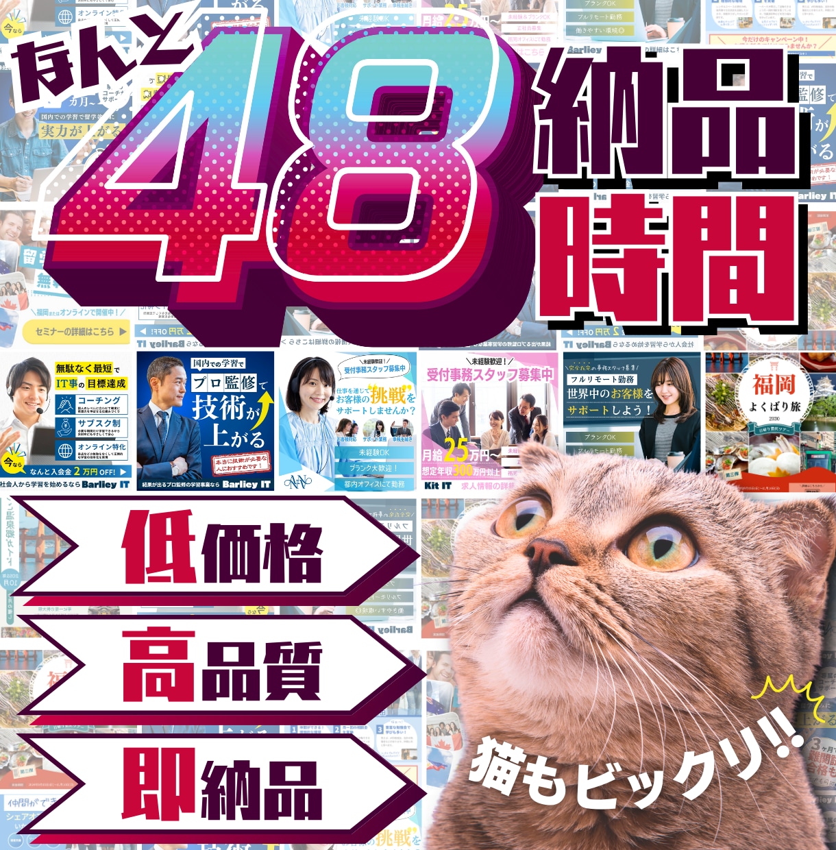 48時間以内納品！高品質バナーを格安で即納します 目を引くバナーでクリック率爆上げ！48時間以内納品！ イメージ1
