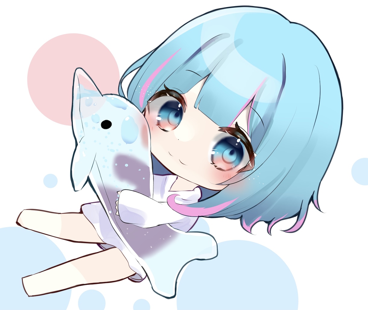 可愛いイルカぬいぐるみ量産イラストを提供します イルカぬいぐるみを持った子(ポーズ指定不可)の量産イラスト イメージ1