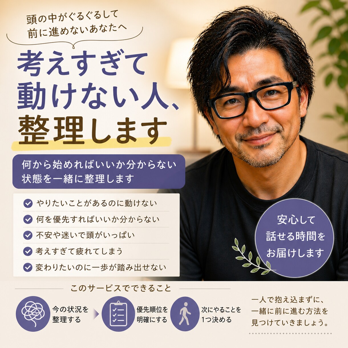 考えすぎて動けない人、整理します 何から始めればいいか分からない状態を整理します イメージ1