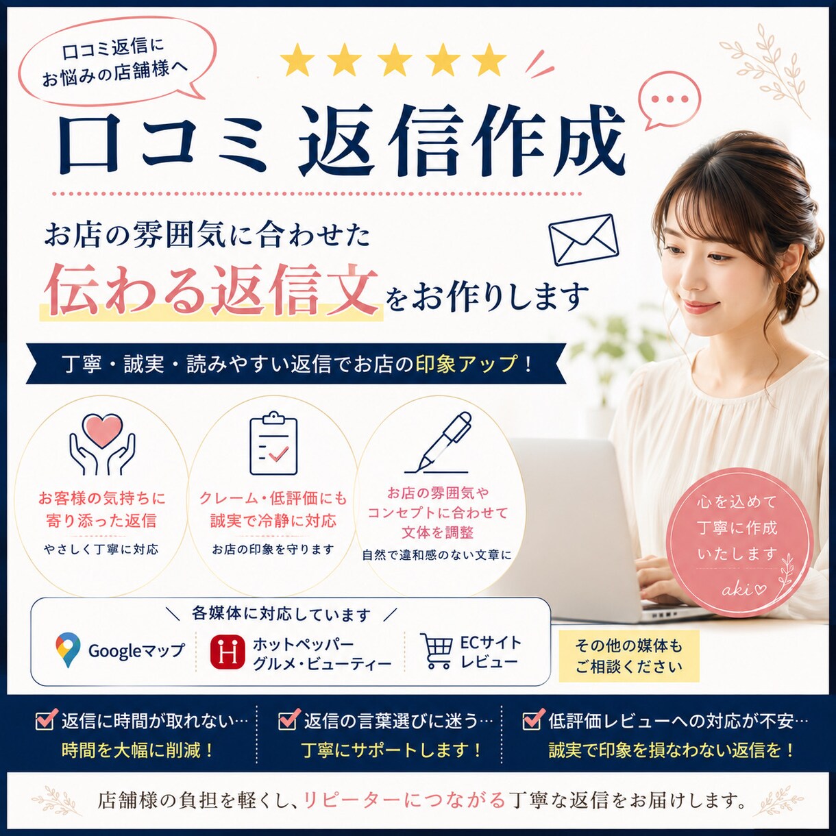 口コミ返信の業務委託承ります お店の想いを大切にした、誠実な口コミ返信を代行します イメージ1