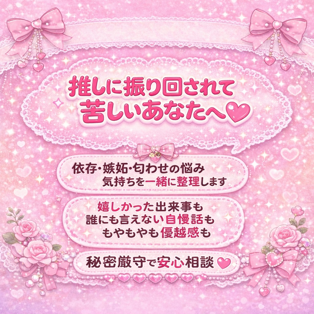 秘密厳守！推し活の嫉妬も自慢も受け止めます 推し活の悩みも自慢も、誰にも言えないことも気持ちを整理します イメージ1