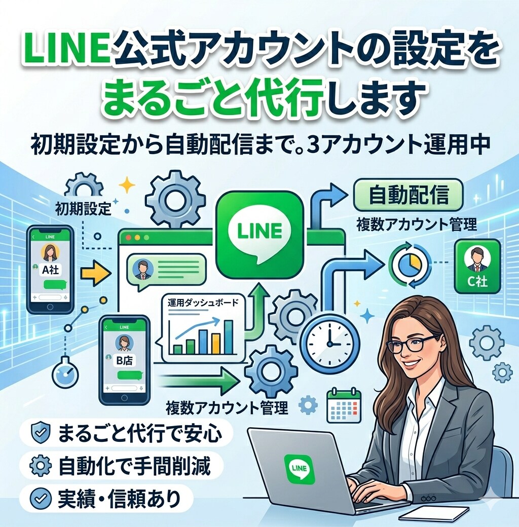 LINE公式の自動配信を設定します あいさつ・リッチメニュー・ステップ配信まるごと イメージ1