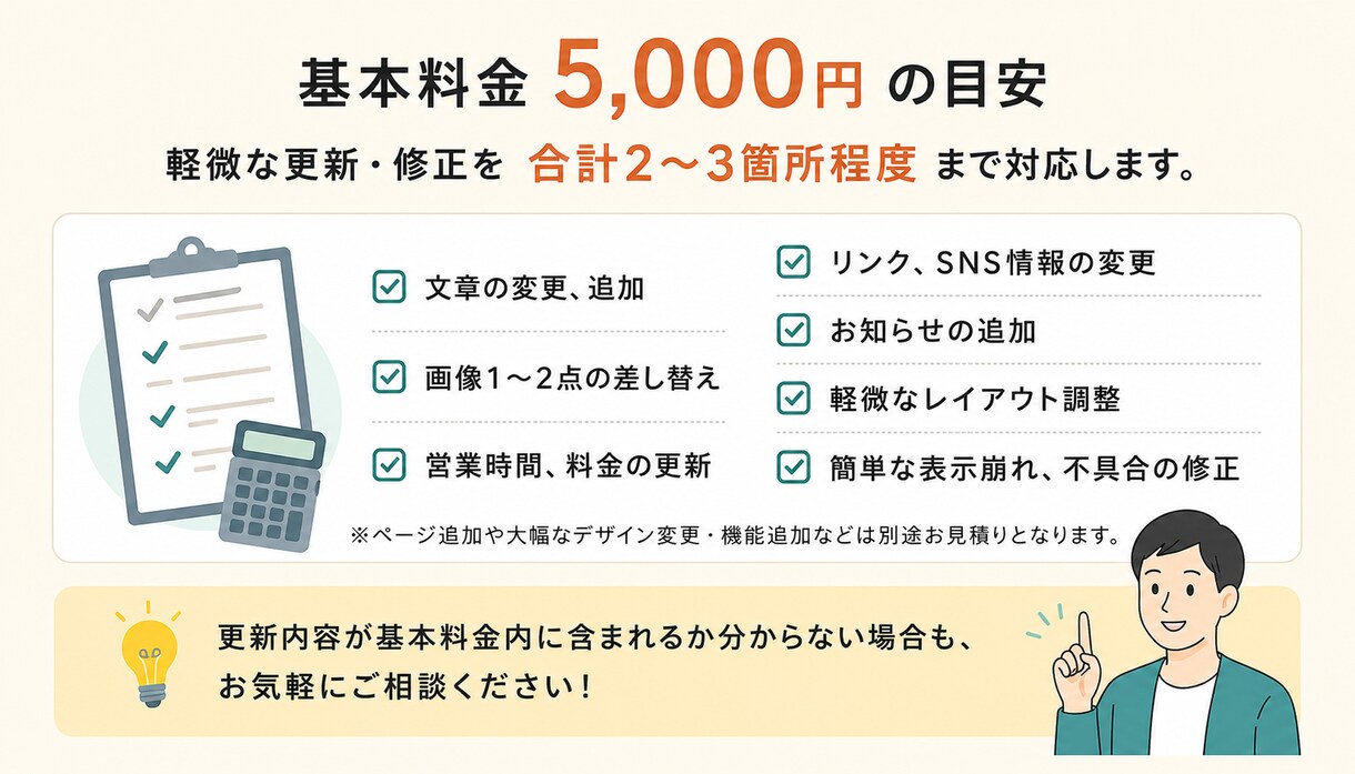 制作後のホームページ更新・修正を丁寧に対応します 「となり」で制作したサイト専用の安心サポート イメージ3