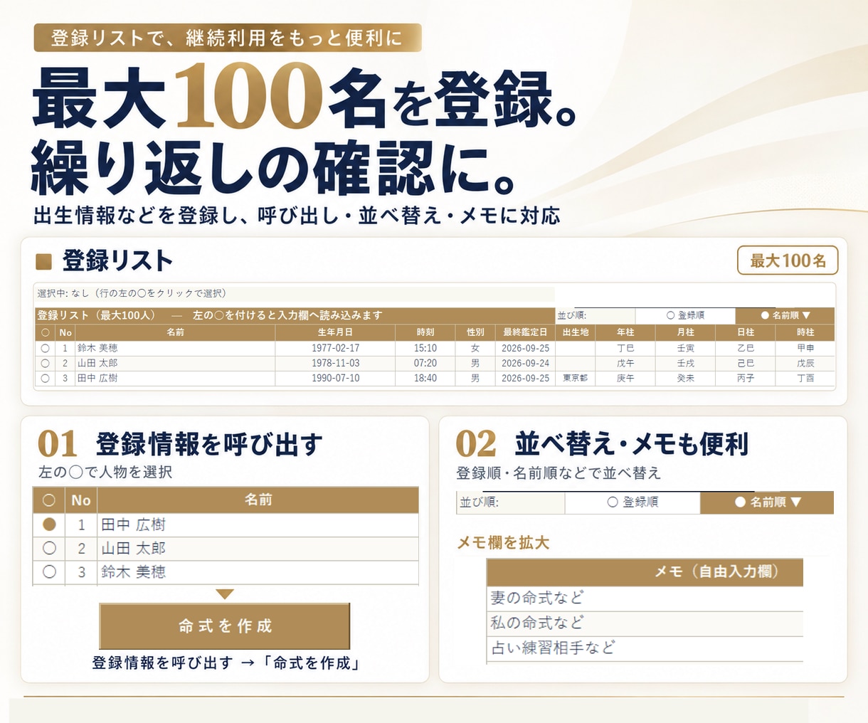 四柱推命の学習から鑑定まで使えるツールを提供します 学びを実践する機能をひとつに。月額不要の買い切り イメージ6