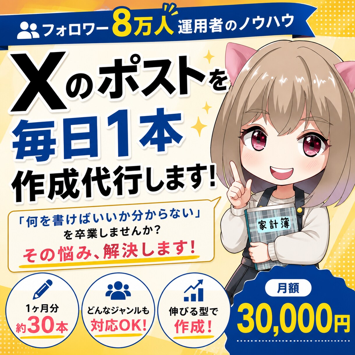 フォロワー8万のプロがXで伸びる投稿を作成します 8万フォロワーを育てた運用ノウハウで、伸びる型のポストを作成 イメージ1