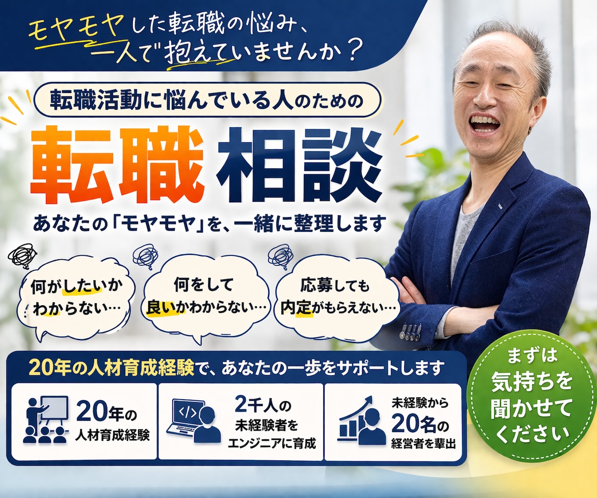 転職・就活の悩みに、優しい社長が相談に乗ります 内定の具体的な取り方、危ない会社の見分け方、分り易く教えます イメージ1