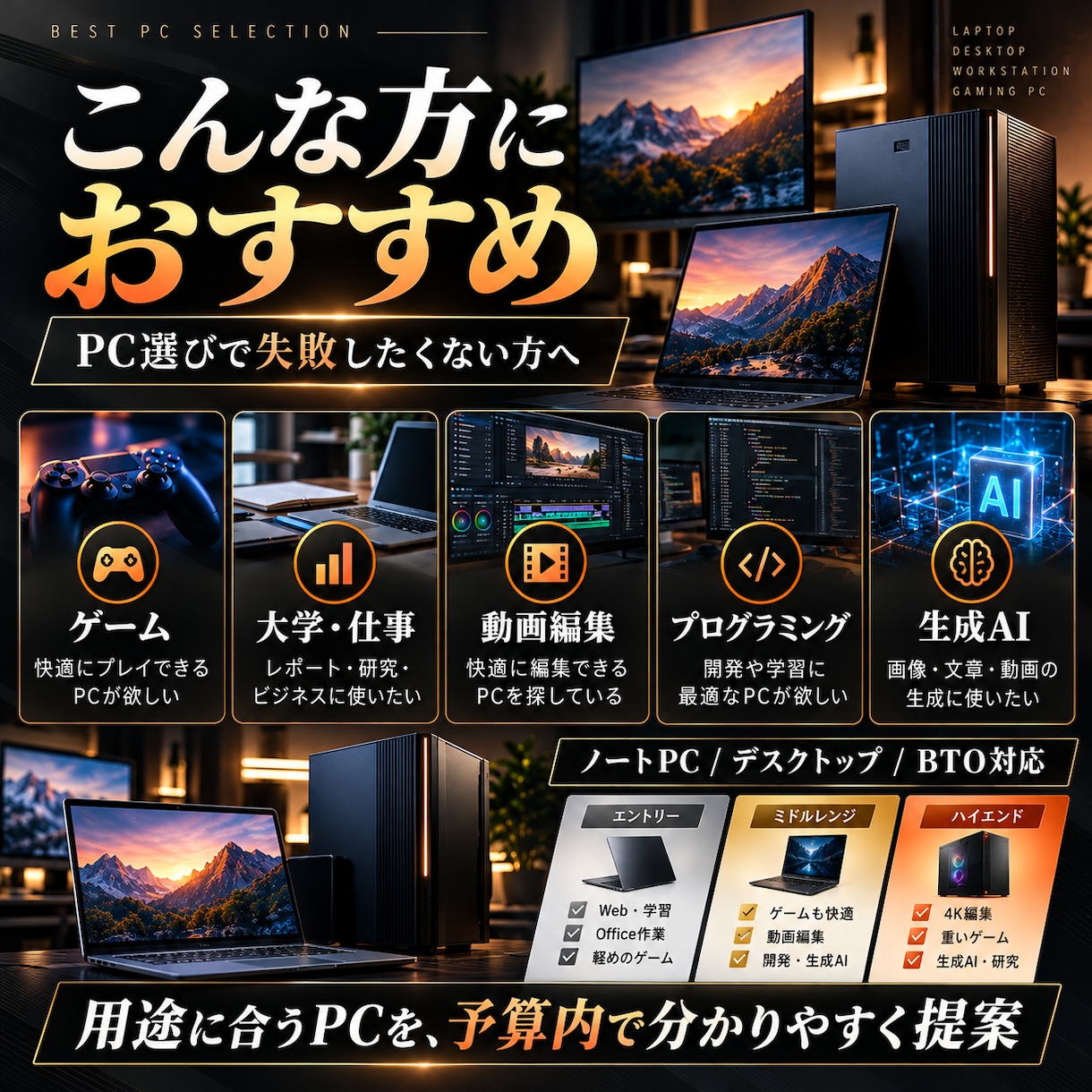 予算と用途から買うべきPCを3台選びます ゲーム・仕事・大学・生成AIまで価格と性能を比較 イメージ3