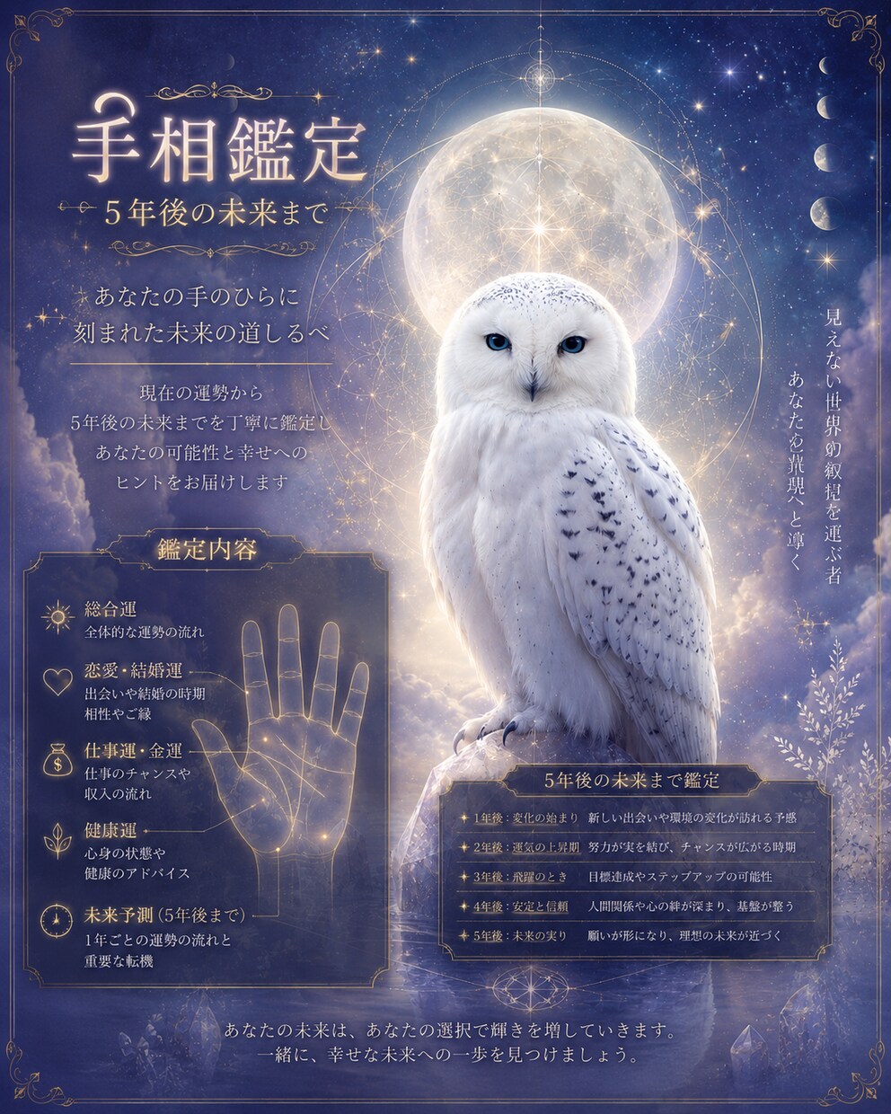 神秘の手相鑑定。5年後の運命まで観ます あなたの“これから”を、5年先まで鑑定。 イメージ1
