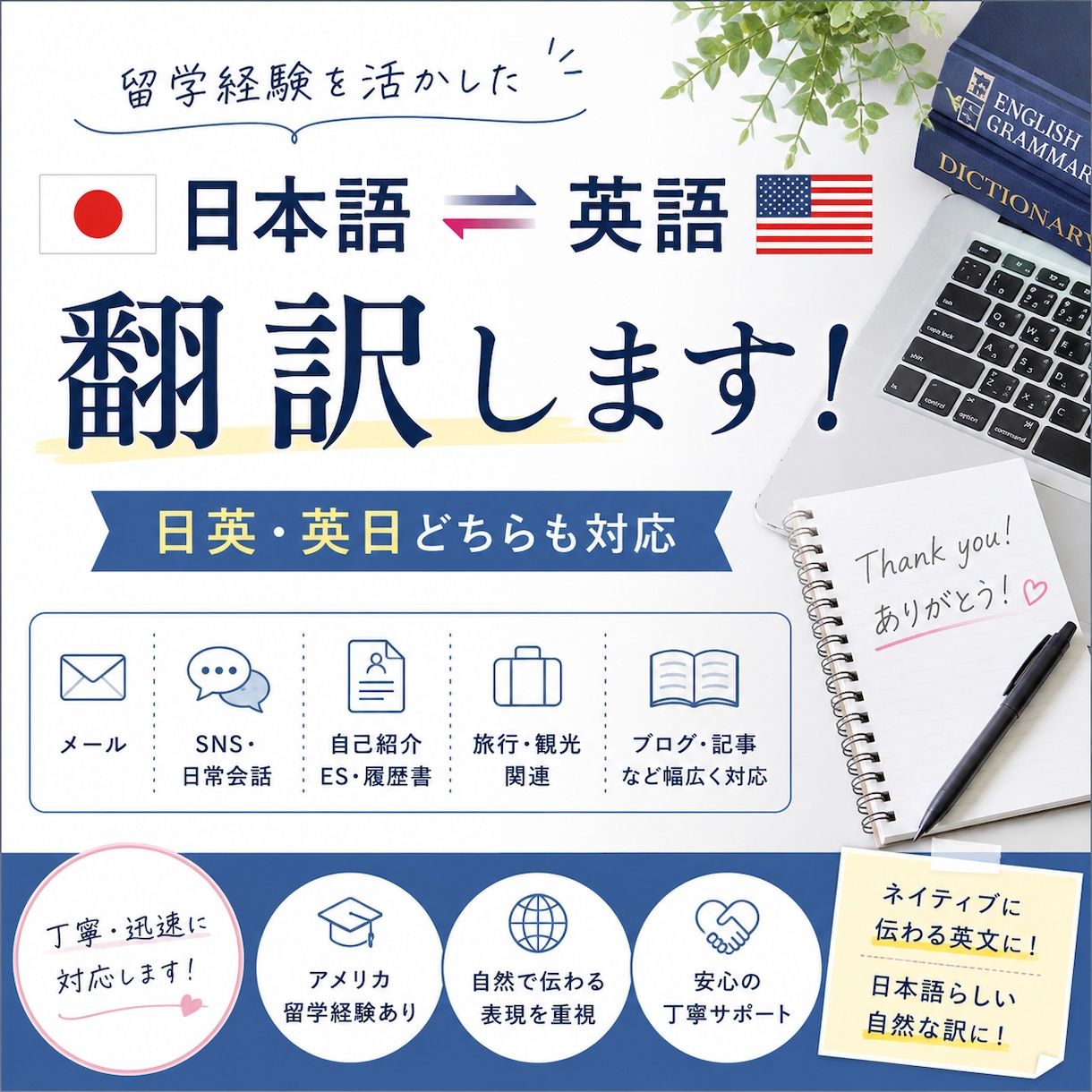 日本語⇔英語の翻訳を丁寧・自然に行います 日本語⇔英語の翻訳｜英日・日英どちらも対応します！ イメージ1